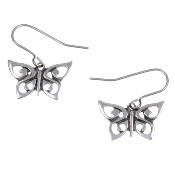 Image 1 of Butterfly Spiral Wings Sheppard Hook Stylish Pewter Earrings