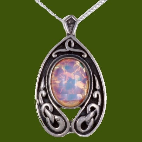 Image 0 of Nouveau Antiqued Celtic Knotwork Opal Glass Stone Stylish Pewter Pendant