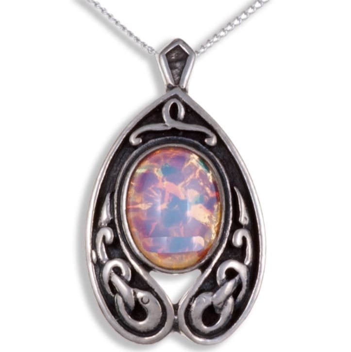 Image 1 of Nouveau Antiqued Celtic Knotwork Opal Glass Stone Stylish Pewter Pendant