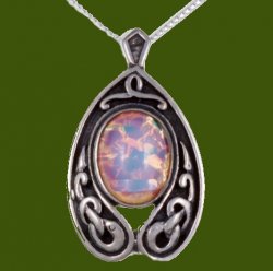 Nouveau Antiqued Celtic Knotwork Opal Glass Stone Stylish Pewter Pendant
