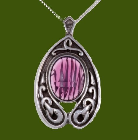 Image 0 of Nouveau Antiqued Celtic Knotwork Amethyst Glass Stone Stylish Pewter Pendant