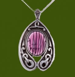 Nouveau Antiqued Celtic Knotwork Amethyst Glass Stone Stylish Pewter Pendant