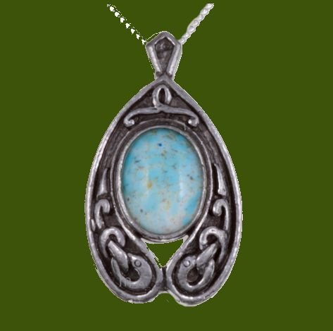 Image 0 of Nouveau Antiqued Celtic Knotwork Turquoise Glass Stone Stylish Pewter Pendant