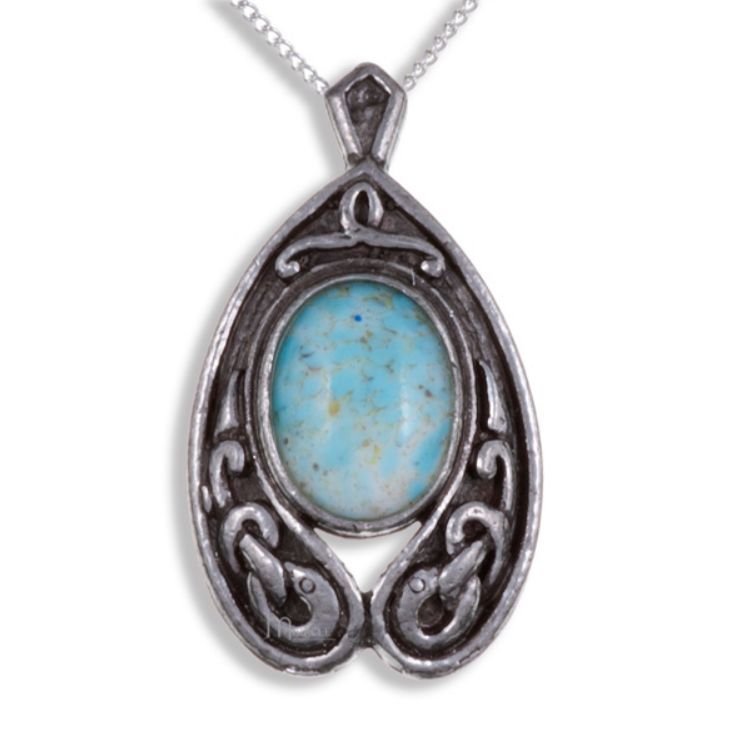 Image 1 of Nouveau Antiqued Celtic Knotwork Turquoise Glass Stone Stylish Pewter Pendant