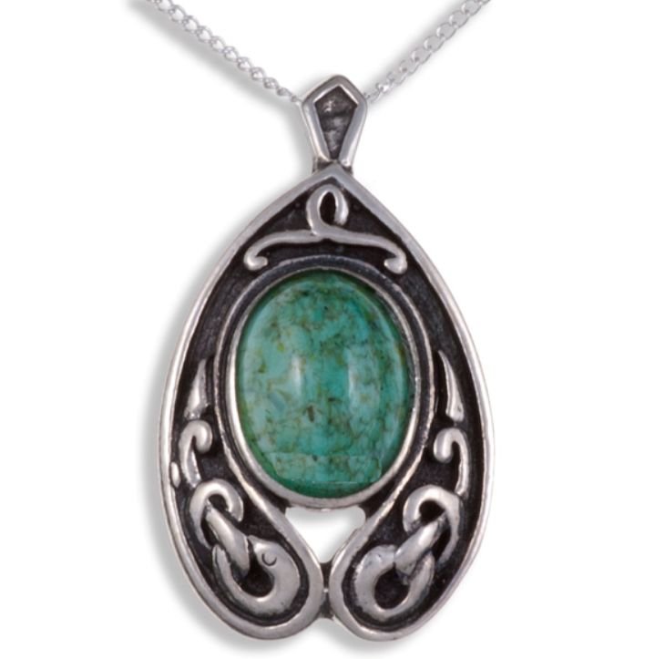 Image 1 of Nouveau Antiqued Celtic Knotwork Iona Glass Stone Stylish Pewter Pendant