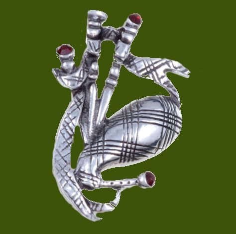 Image 0 of Bagpipe Red Crystal Stone Antiqued Stylish Pewter Brooch