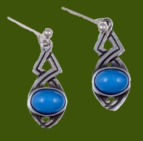 Image 0 of Celtic Twist Antiqued Blue Glass Stone Stylish Pewter Sheppard Hook Earrings