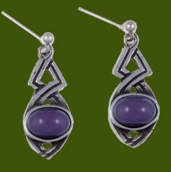 Celtic Twist Antiqued Purple Glass Stone Stylish Pewter Sheppard Hook Earrings