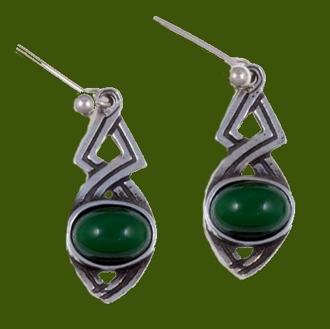 Image 0 of Celtic Twist Antiqued Green Glass Stone Stylish Pewter Sheppard Hook Earrings