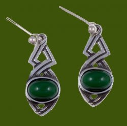 Celtic Twist Antiqued Green Glass Stone Stylish Pewter Sheppard Hook Earrings