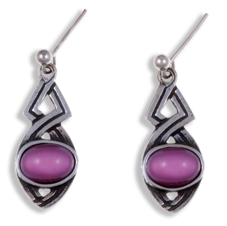 Image 1 of Celtic Twist Antiqued Red Glass Stone Stylish Pewter Sheppard Hook Earrings