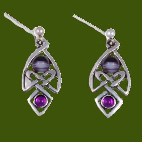 Image 0 of Celtic Knot Antiqued Purple Glass Stone Stylish Pewter Sheppard Hook Earrings