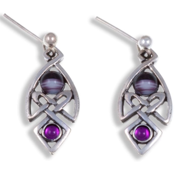 Image 1 of Celtic Knot Antiqued Purple Glass Stone Stylish Pewter Sheppard Hook Earrings