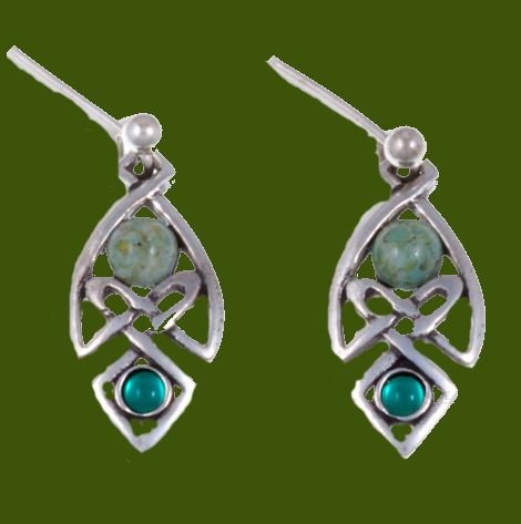Image 0 of Celtic Knot Antiqued Green Glass Stone Stylish Pewter Sheppard Hook Earrings