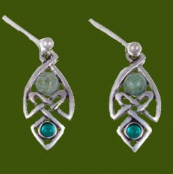 Celtic Knot Antiqued Green Glass Stone Stylish Pewter Sheppard Hook Earrings