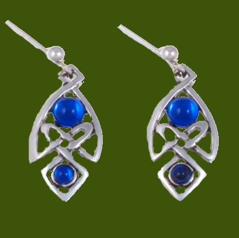 Image 0 of Celtic Knot Antiqued Blue Glass Stone Stylish Pewter Sheppard Hook Earrings