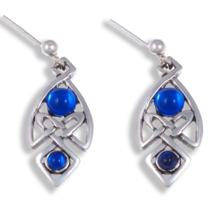 Image 1 of Celtic Knot Antiqued Blue Glass Stone Stylish Pewter Sheppard Hook Earrings