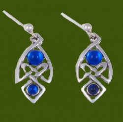Celtic Knot Antiqued Blue Glass Stone Stylish Pewter Sheppard Hook Earrings