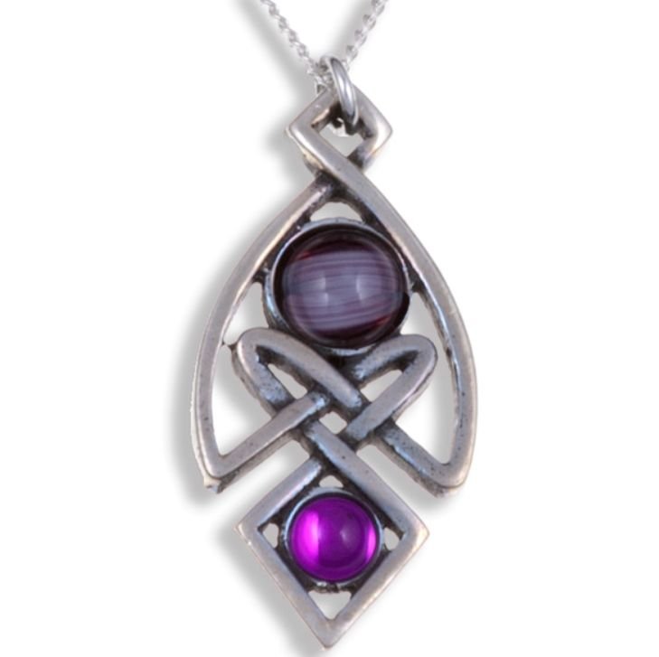 Image 1 of Celtic Knot Antiqued Purple Glass Stone Stylish Pewter Pendant