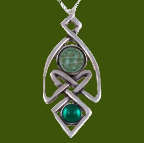 Image 0 of Celtic Knot Antiqued Green Glass Stone Stylish Pewter Pendant