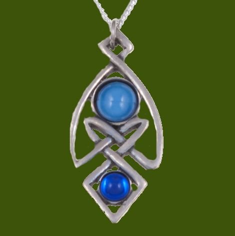 Image 0 of Celtic Knot Antiqued Blue Glass Stone Stylish Pewter Pendant