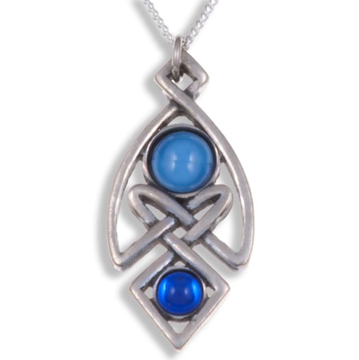 Image 1 of Celtic Knot Antiqued Blue Glass Stone Stylish Pewter Pendant