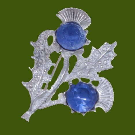 Image 0 of Double Flower Antiqued Light Purple Glass Stone Thistle Stylish Pewter Brooch