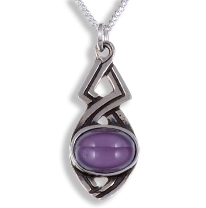 Image 1 of Celtic Twist Antiqued Purple Glass Stone Small Stylish Pewter Pendant