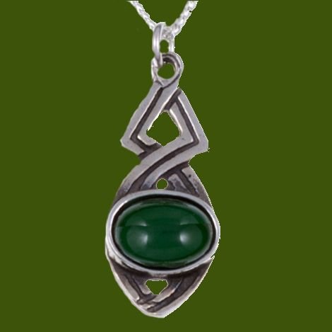 Image 0 of Celtic Twist Antiqued Green Glass Stone Small Stylish Pewter Pendant