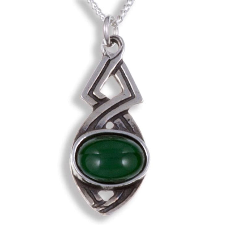 Image 1 of Celtic Twist Antiqued Green Glass Stone Small Stylish Pewter Pendant
