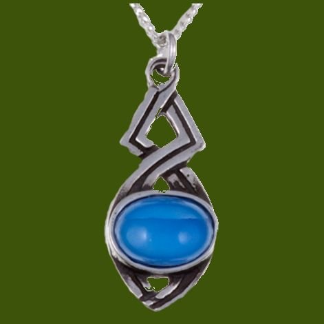 Image 0 of Celtic Twist Antiqued Blue Glass Stone Small Stylish Pewter Pendant