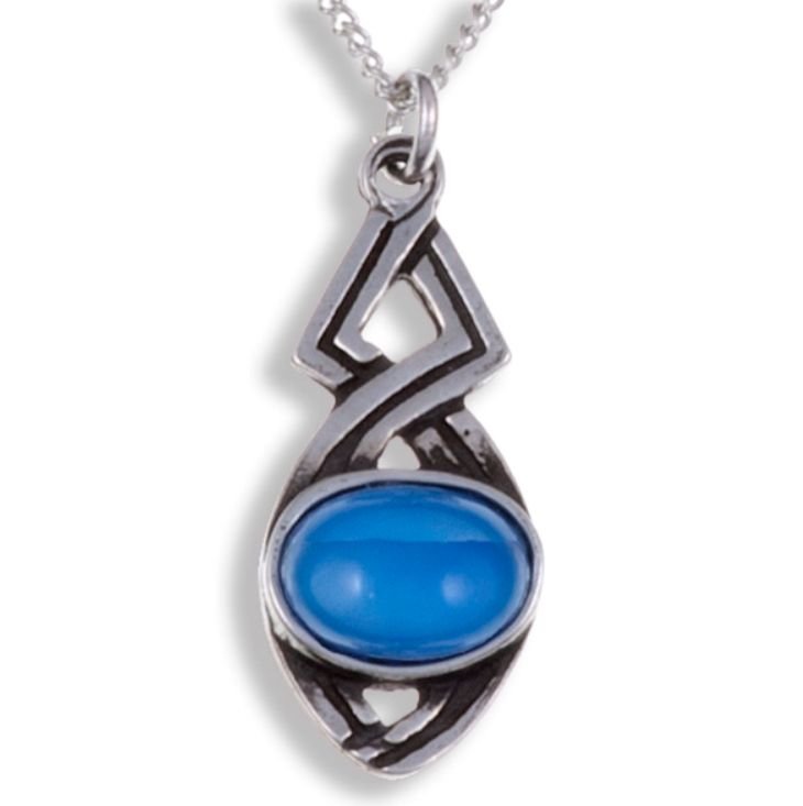 Image 1 of Celtic Twist Antiqued Blue Glass Stone Small Stylish Pewter Pendant