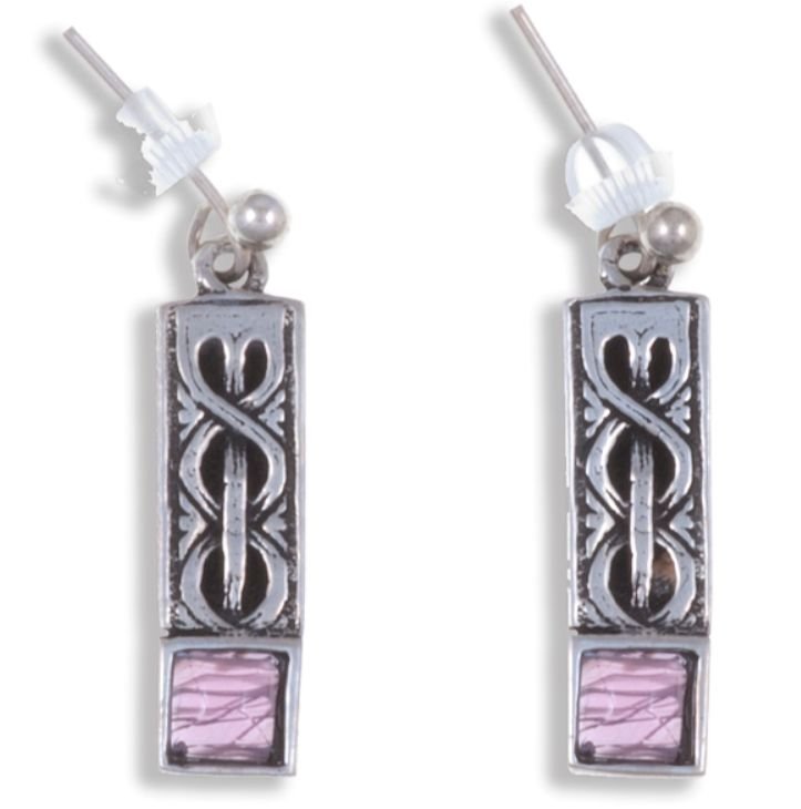 Image 1 of Celtic Knot Square Purple Glass Stone Stylish Pewter Sheppard Hook Earrings