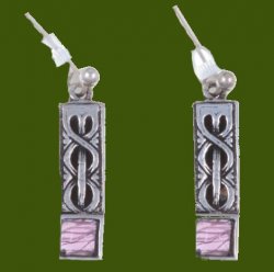 Celtic Knot Square Purple Glass Stone Stylish Pewter Sheppard Hook Earrings