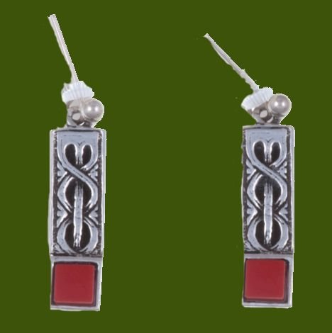 Image 0 of Celtic Knot Square Red Glass Stone Stylish Pewter Sheppard Hook Earrings