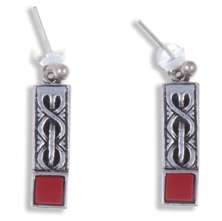 Image 1 of Celtic Knot Square Red Glass Stone Stylish Pewter Sheppard Hook Earrings
