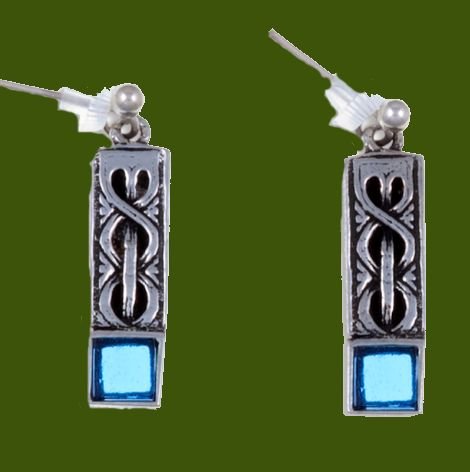 Image 0 of Celtic Knot Square Blue Glass Stone Stylish Pewter Sheppard Hook Earrings