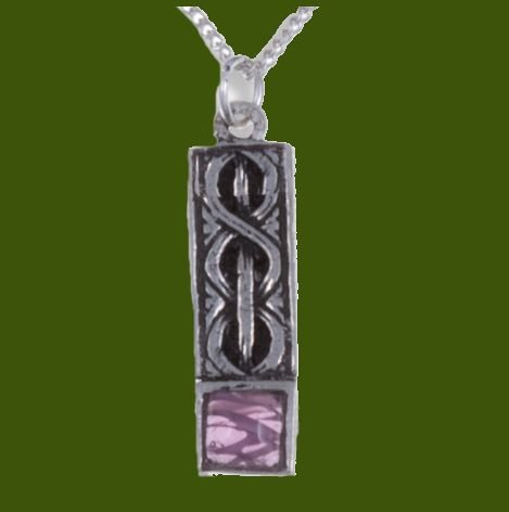 Image 0 of Celtic Knot Antiqued Square Purple Glass Stone Small Stylish Pewter Pendant