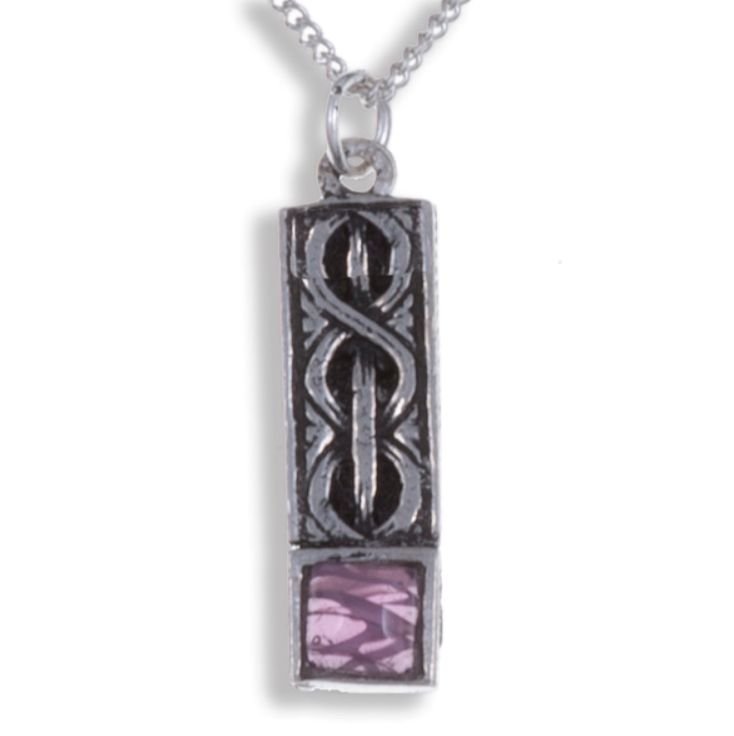 Image 1 of Celtic Knot Antiqued Square Purple Glass Stone Small Stylish Pewter Pendant