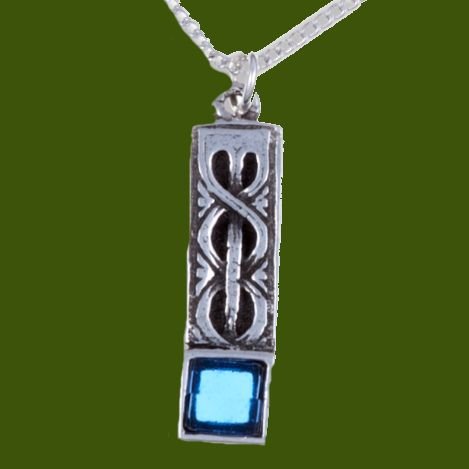 Image 0 of Celtic Knot Antiqued Square Blue Glass Stone Small Stylish Pewter Pendant