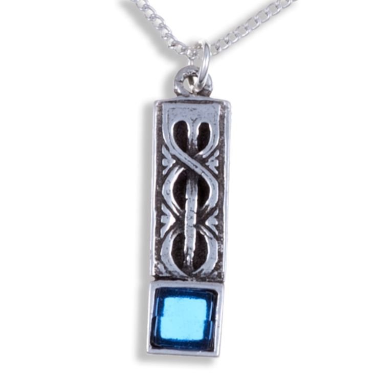 Image 1 of Celtic Knot Antiqued Square Blue Glass Stone Small Stylish Pewter Pendant