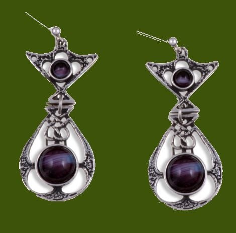 Image 0 of Celtic Knot Ornate Purple Glass Stone Stylish Pewter Sheppard Hook Earrings