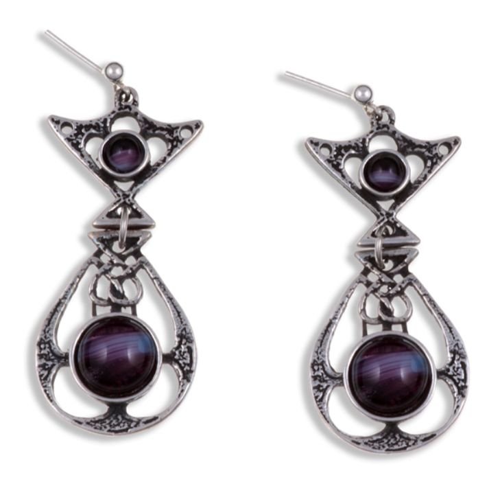 Image 1 of Celtic Knot Ornate Purple Glass Stone Stylish Pewter Sheppard Hook Earrings