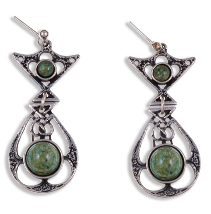 Image 1 of Celtic Knot Ornate Iona Glass Stone Stylish Pewter Sheppard Hook Earrings