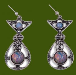 Celtic Knot Ornate Opal Glass Stone Stylish Pewter Sheppard Hook Earrings