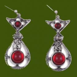 Celtic Knot Ornate Red Glass Stone Stylish Pewter Sheppard Hook Earrings