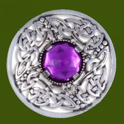 Celtic Open Knotwork Antiqued Purple Glass Stone Round Stylish Pewter Brooch
