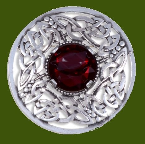 Image 0 of Celtic Open Knotwork Antiqued Red Glass Stone Round Stylish Pewter Brooch