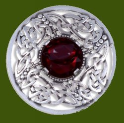 Celtic Open Knotwork Antiqued Red Glass Stone Round Stylish Pewter Brooch