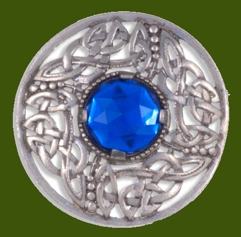 Image 0 of Celtic Open Knotwork Antiqued Blue Glass Stone Round Stylish Pewter Brooch